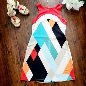 MUSE Dress Geometric Orange White Sleeveless Sz 8